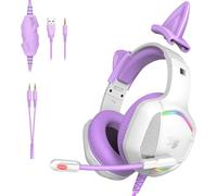 IMYB Auriculares para juegos A36 con micrófono para PC, Xbox One, PS4, PS5, estéreo, con cancelación de ruido, auriculares de orejas de gato con micrófono, RGB, para computadora, portátil, Mac, gamer