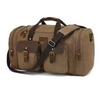 Imyth Bolsa de viaje clásica básica de 50 litros, bolsa de viaje para hombre, bolsa de transporte de lona expandible, bolsa de lona de piel de caballo loco, 209_café, 64 cm x 30 cm x 30 cm (60L