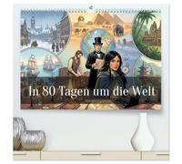 In 80 Tagen um die Welt (hochwertiger Premium Wandkalender 2027 DIN A2 quer), Kunstdruck in Hochglanz: Ein illustriertes Abenteuer rund um die Welt - ... Entdeckergeist und historischer Atmosphäre.