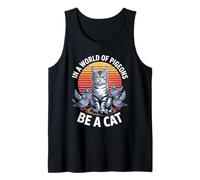 In a world of pigeons be a cat Retro 70s cat art Gatos Camiseta sin Mangas