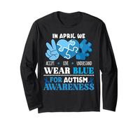 In April We Wear Blue Autism Awareness Men Women Kids Autism Manga Larga