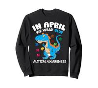 In April We Wear Blue Autism Awareness Month Dinosaur T-Rex Sudadera