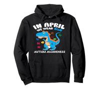 In April We Wear Blue Autism Awareness Month Dinosaur T-Rex Sudadera con Capucha