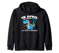 In April We Wear Blue Autism Awareness Month Dinosaur T-Rex Sudadera con Capucha