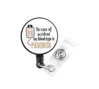 In Case of Accident My Blood Type is Prosecco Gift White Wine Lover Gift Alcohólico Drinker Badge Reel (Prosecco Badge UK)