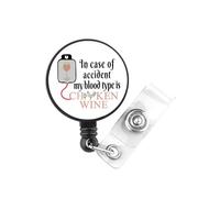 In Case of Accident My Blood Type is Wine Gift Alcohol Lover Gift Cocktail Wine Bar Bartender Badge Reel (CWine Badge UK)