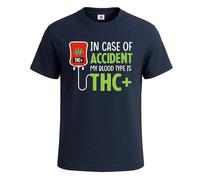 In Case of My Accident My Blood Type is THC Gift Party - Camiseta para hombre, Camiseta azul marino con estampado blanco, 3XL