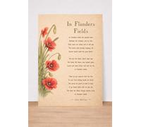 In Flanders Fields - Impresión de poema de estilo vintage, decoración floral de amapola roja, John McCrae, papel antiguo, tamaño A4