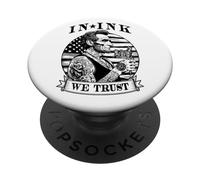 In Ink We Trust Funny Tatuado Tatuado Lincoln Tattoo Bandera de Estados Unidos PopSockets PopGrip Adhesivo