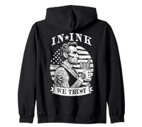 In Ink We Trust Funny Tatuado Tatuado Lincoln Tattoo Bandera de Estados Unidos Sudadera con Capucha