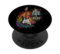 In Jesus Name I Play Guitar Christian Guitarist God Faith PopSockets PopGrip Adhesivo