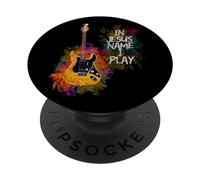 In Jesus Name I Play Guitar Christian Guitarists God Faith PopSockets PopGrip Adhesivo