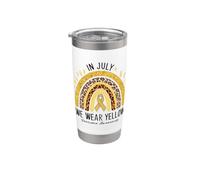 In July We Wear Yellow Sarcoma Cancer Awareness Rainbow Vaso térmico de acero inoxidable de doble pared