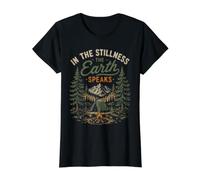 in La quietud La Tierra Habla Naturaleza Montaña Camping Camiseta gráfica económica, Mujer, Negro, L