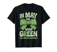 In May We Wear Green Groovy Bow Lyme Disease Awareness Camiseta