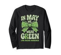 In May We Wear Green Groovy Bow Lyme Disease Awareness Manga Larga