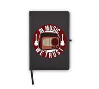 In Music We Trust - Cuaderno de radio retro, páginas en blanco, cubierta de piel sintética, planificador, diario, cuaderno de trabajo