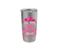 In My 15th Birthday Era Cowgirl 15 Years Old Birthday Girl Vaso térmico de acero inoxidable de doble pared