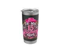 In My 15th Birthday Era Cowgirl 15 Years Old Birthday Girl Vaso térmico de acero inoxidable de doble pared