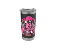 In My 19th Birthday Girl Era Pink Western Cowgirl Party Vaso térmico de acero inoxidable de doble pared