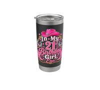 In My 21st Birthday Era Cowgirl 21 Years Old Birthday Girl Vaso térmico de acero inoxidable de doble pared