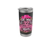 In My 32nd Birthday Girl Era Pink Western Cowgirl Party Vaso térmico de acero inoxidable de doble pared