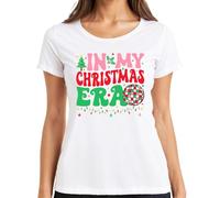 In My Christmas Era Navidad discoteca bola cadena de luces retro mujer camiseta, Blanco, M
