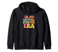 In My Softball Pitcher Era Groovy Fastpitch Softball Gamer Sudadera con Capucha