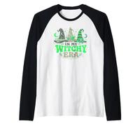 in My Witchy Era Lucky Green Witch Hat Halloween Diseño Camiseta Manga Raglan