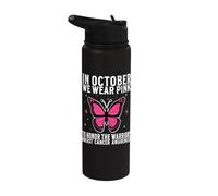In October We Wear Pink Breast Cancer Awareness Support Stainless Steel Insulated Water Bottle