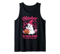 In October We Wear Pink Breast Cancer Ghost Halloween Camiseta sin Mangas
