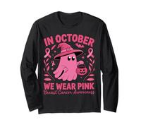In October We Wear Pink Breast Cancer Ghost Halloween Manga Larga