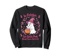 In October We Wear Pink Breast Cancer Ghost Halloween Sudadera