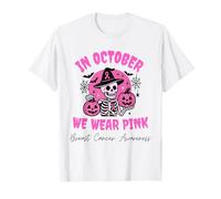 In October We Wear Pink Breast Cancer Skeleton Halloween Camiseta