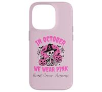 In October We Wear Pink Breast Cancer Skeleton Halloween Carcasa para iPhone 14 Pro