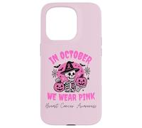 In October We Wear Pink Breast Cancer Skeleton Halloween Carcasa para iPhone 15 Pro