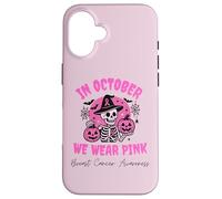 In October We Wear Pink Breast Cancer Skeleton Halloween Carcasa para iPhone 16