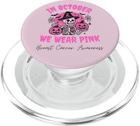In October We Wear Pink Breast Cancer Skeleton Halloween PopSockets PopGrip para MagSafe