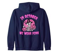 In October We Wear Pink Breast Cancer Skeleton Halloween Sudadera con Capucha