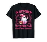 In October We Wear Pink Breast Cancer Women Halloween Camiseta