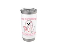 In October We Wear Pink Ribbon and Patchwork Ghost Awareness Vaso térmico de acero inoxidable de doble pared