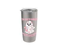 In October We Wear Pink Ribbon and Patchwork Ghost Awareness Vaso térmico de acero inoxidable de doble pared