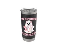 In October We Wear Pink Ribbon and Patchwork Ghost Awareness Vaso térmico de acero inoxidable de doble pared