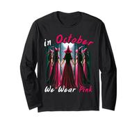 In October We Wear Pink Witch Halloween Breast Cancer Manga Larga