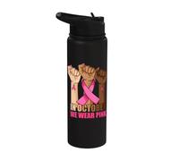 In October We Wear Pink Witch Halloween Breast Cancer Stainless Steel Insulated Water Bottle