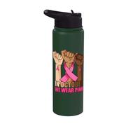 In October We Wear Pink Witch Halloween Breast Cancer Stainless Steel Insulated Water Bottle