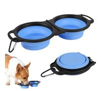 in Silicone Espandibile 2 in 1 per Condivisione di Acqua e Cibo,per Animali Domestici Portatile con Fibbia Appesa per Camminare,Viaggiare,ECC. portatil bebedero perro portatil(azul)