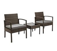 in Stock - Juego de muebles de patio de mimbre de ratán para exteriores, juego de conversación de patio de 3 piezas, 2 sillas acolchadas y mesa auxiliar