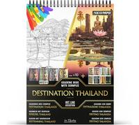In Textu - Destino Tailandia - Libro para colorear para adultos y adolescentes con ejemplos coloridos inspiradores - Papel Premium 200 g/m² - Encuadernación Espiral Fina - Cuaderno para colorear