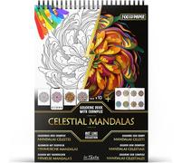 In Textu - Mandalas Celestiales - Libro para Colorear para Adultos y Adolescentes con Ejemplos Inspiradores ya Coloreados - Papel Premium de 200 g/m² - Encuadernación en Espiral Fina